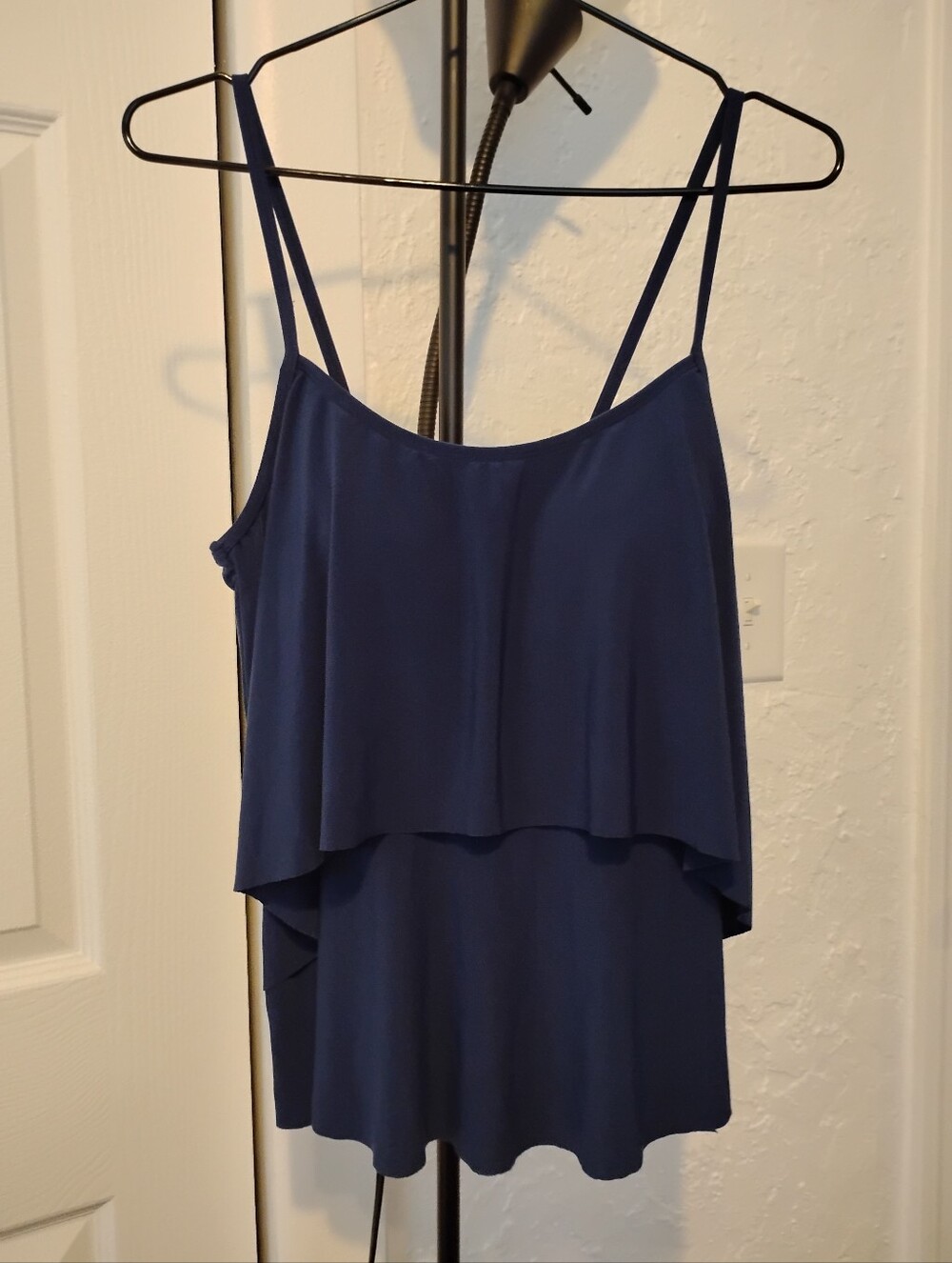 Sonnet Shores Womens Navy Tier Ruffles Tankini Swimsuit Top Size 12
